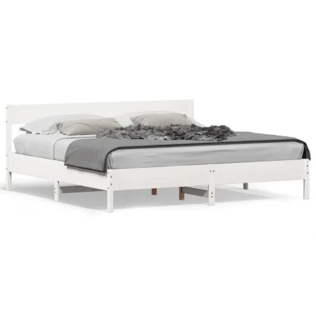 White pine wood bed frame with headboard 200x200cm by , Beds and slatted bases - Ref: Foro24-3216201, Price: 218,63 €, Discou...