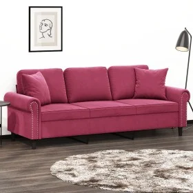 3-seater sofa with red velvet cushions 180 cm by , Sofas - Ref: Foro24-3200959, Price: 309,81 €, Discount: %