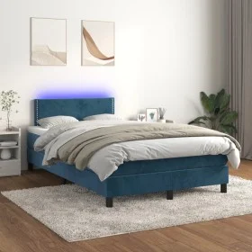 Box spring bed with mattress and LED dark blue velvet 120x200 cm by , Beds and slatted bases - Ref: Foro24-3134337, Price: 39...