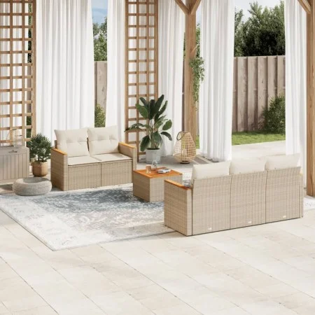Gartensofa-Set mit Kissen, 6-teilig, beiges synthetisches Rattan von , Gartensets - Ref: Foro24-3225785, Preis: 418,28 €, Rab...