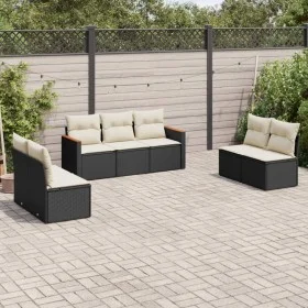 7-teiliges Garten-Essset und schwarze Kissen aus synthetischem Rattan von , Gartensets - Ref: Foro24-3225874, Preis: 383,70 €...