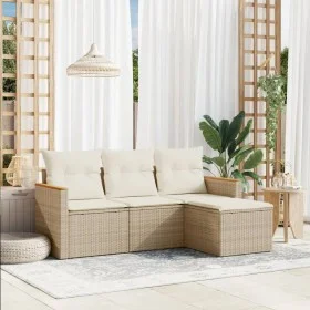 Garden sofa set with cushions 4 pieces beige synthetic rattan by , Garden sets - Ref: Foro24-3225904, Price: 264,95 €, Discou...
