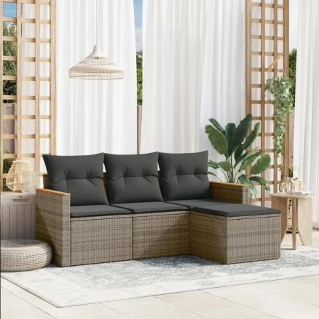 4-piece garden sofa set and gray synthetic rattan cushions by , Garden sets - Ref: Foro24-3225906, Price: 228,00 €, Discount: %
