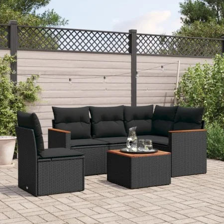 6-piece garden sofa set and black synthetic rattan cushions by , Garden sets - Ref: Foro24-3225978, Price: 381,48 €, Discount: %