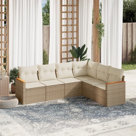 Garden sofa set with cushions 6 pieces beige synthetic rattan by , Garden sets - Ref: Foro24-3226002, Price: 384,09 €, Discou...