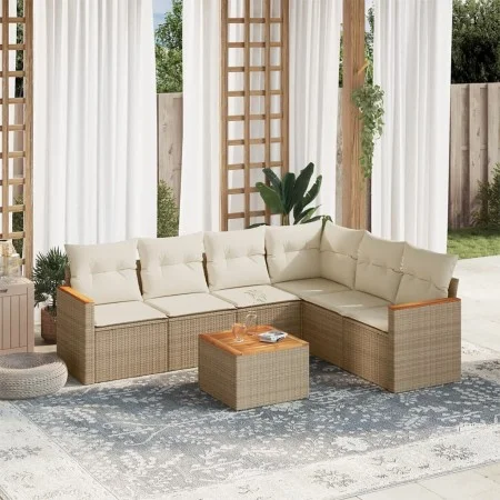 7-piece garden sofa set and beige synthetic rattan cushions by , Garden sets - Ref: Foro24-3226009, Price: 453,27 €, Discount: %