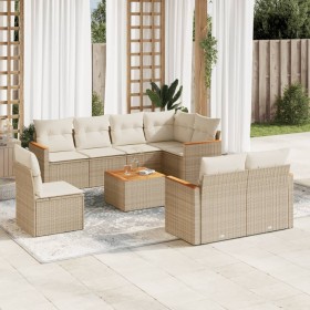 Set de sofás de jardín 9 pzas con cojines ratán sintético beige