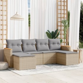 Gartensofa-Set mit beigem Kissenmix, 6-teilig, PE-Rattan von , Gartensets - Ref: Foro24-3226220, Preis: 326,85 €, Rabatt: %
