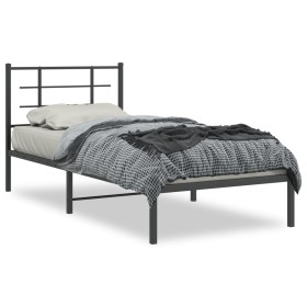 Bed frame with black metal headboard 90x190 cm by , Beds and slatted bases - Ref: Foro24-355553, Price: 65,13 €, Discount: %