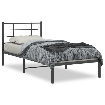 Bed frame with black metal headboard 90x190 cm by , Beds and slatted bases - Ref: Foro24-355553, Price: 65,13 €, Discount: %