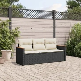 Garden sofa set with cushions 3 pieces black synthetic rattan by , Garden sets - Ref: Foro24-3225755, Price: 190,39 €, Discou...