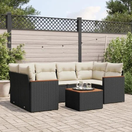 7-teiliges Garten-Essset und schwarze Kissen aus synthetischem Rattan von , Gartensets - Ref: Foro24-3225797, Preis: 413,99 €...