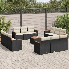 Garden sofa and cushion set 13 pieces black synthetic rattan by , Garden sets - Ref: Foro24-3225839, Price: 818,40 €, Discoun...