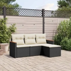 4-teilige Gartensofagarnitur mit schwarzen synthetischen Rattankissen von , Gartensets - Ref: Foro24-3225902, Preis: 229,92 €...