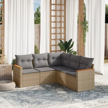 Gartensofa-Set mit beigem Kissenmix, 5-teilig aus PE-Rattan von , Gartensets - Ref: Foro24-3225961, Preis: 319,98 €, Rabatt: %