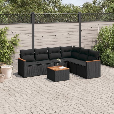 7-teiliges Garten-Essset und schwarze Kissen aus synthetischem Rattan von , Gartensets - Ref: Foro24-3226006, Preis: 433,85 €...