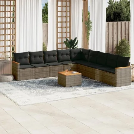 10-teiliges Gartensofa-Set mit grauen synthetischen Rattankissen von , Gartensets - Ref: Foro24-3226067, Preis: 558,09 €, Rab...
