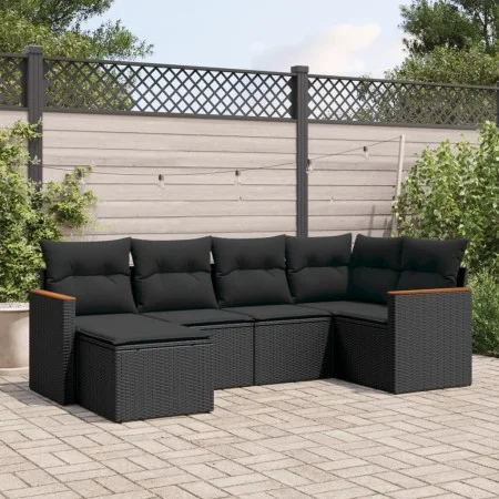 6-teiliges Gartensofa-Set und schwarze synthetische Rattankissen von , Gartensets - Ref: Foro24-3226174, Preis: 384,07 €, Rab...