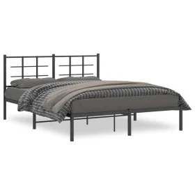 Bed frame with black metal headboard 150x200 cm by , Beds and slatted bases - Ref: Foro24-355563, Price: 102,26 €, Discount: %