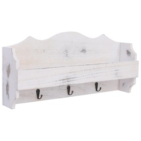Perchero de pared de madera blanco 50x10x23 cm