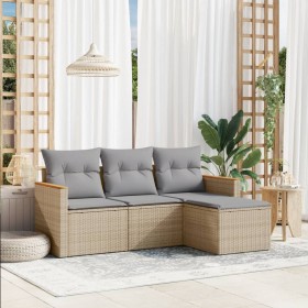 Garden sofa set with beige cushions mix 4 pieces PE rattan by , Garden sets - Ref: Foro24-3225905, Price: 234,58 €, Discount: %