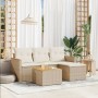 Gartensofa-Set mit Kissen, 5-teilig, beiges synthetisches Rattan von , Gartensets - Ref: Foro24-3225911, Preis: 282,80 €, Rab...
