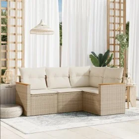 Gartensofa-Set mit Kissen, 4-teilig, beiges synthetisches Rattan von , Gartensets - Ref: Foro24-3225932, Preis: 310,55 €, Rab...