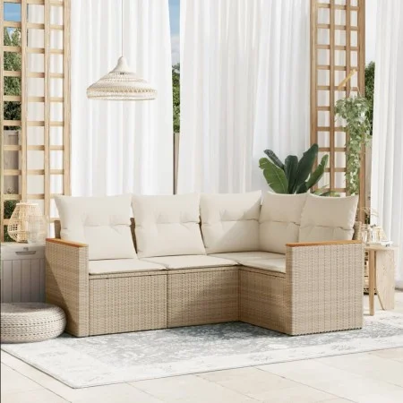 Gartensofa-Set mit Kissen, 4-teilig, beiges synthetisches Rattan von , Gartensets - Ref: Foro24-3225932, Preis: 311,91 €, Rab...