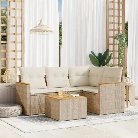 Gartensofa-Set mit Kissen, 5-teilig, beiges synthetisches Rattan von , Gartensets - Ref: Foro24-3225939, Preis: 359,39 €, Rab...