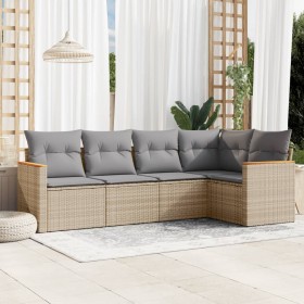 Juego de sofás jardín con cojines beige mezcla 5 pzas ratán PE de , Conjuntos de jardín - Ref: Foro24-3225947, Precio: 329,12...