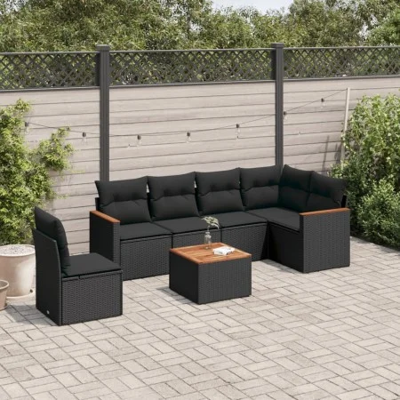 Set de comedor de jardín 7 pzas y cojines ratán sintético negro de , Conjuntos de jardín - Ref: Foro24-3226020, Precio: 443,2...