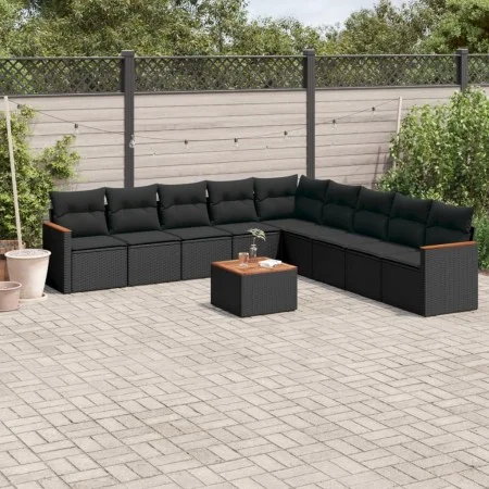 Gartensofa-Set 10-teilig mit schwarzen synthetischen Rattankissen von , Gartensets - Ref: Foro24-3226062, Preis: 595,07 €, Ra...