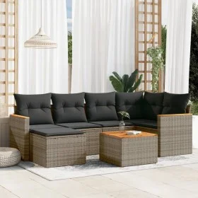 7-piece garden sofa set with gray PE rattan cushions by , Garden sets - Ref: Foro24-3226186, Price: 391,98 €, Discount: %