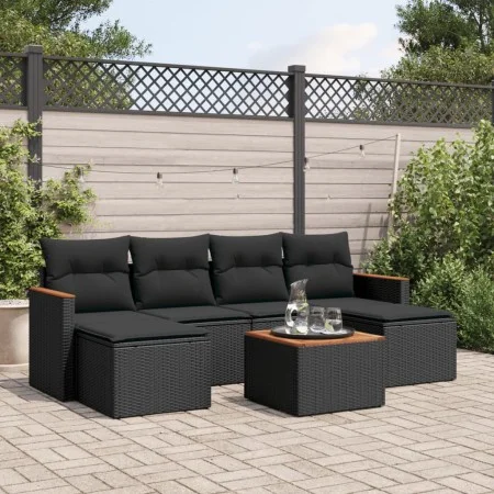 7-piece garden dining set and black synthetic rattan cushions by , Garden sets - Ref: Foro24-3226223, Price: 378,71 €, Discou...