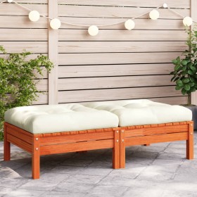 Reposapiés jardín cojines 2 uds madera maciza pino marrón cera by , Modular outdoor sofas - Ref: Foro24-838170, Price: 117,36...
