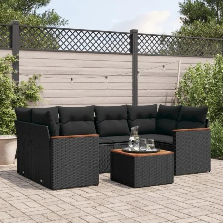 Set de comedor de jardín 7 pzas y cojines ratán sintético negro de , Conjuntos de jardín - Ref: Foro24-3225796, Precio: 448,0...