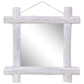 Espejo de troncos de madera maciza reciclada blanca 70x70 cm