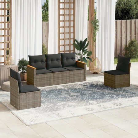 Gartensofa-Set mit 5-teiligen Kissen aus grauem synthetischem Rattan von , Gartensets - Ref: Foro24-3225850, Preis: 274,75 €,...