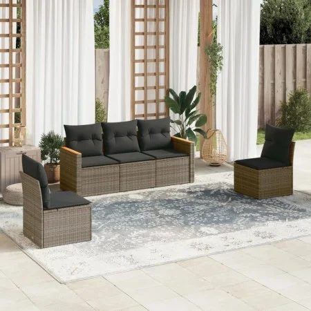 Gartensofa-Set mit 5-teiligen Kissen aus grauem synthetischem Rattan von , Gartensets - Ref: Foro24-3225850, Preis: 283,84 €,...