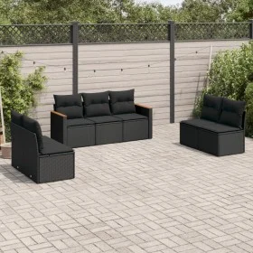 Set de comedor de jardín 7 pzas y cojines ratán sintético negro by , Garden sets - Ref: Foro24-3225873, Price: 426,56 €, Disc...
