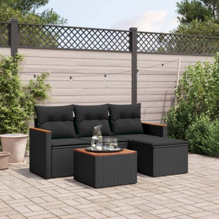 Set de muebles de jardín 5 pzas y cojines ratán sintético negro by , Garden sets - Ref: Foro24-3225908, Price: 283,73 €, Disc...