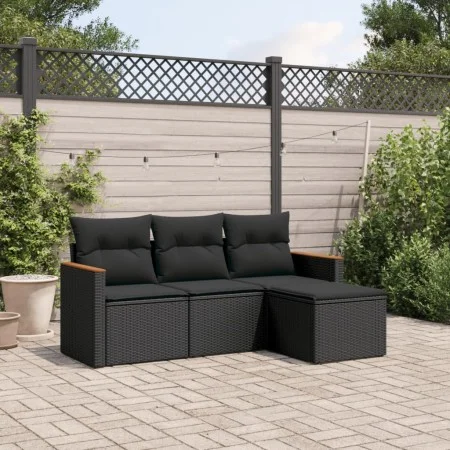 Juego de sofás jardín 4 pzas con cojines ratán sintético negro by , Garden sets - Ref: Foro24-3225901, Price: 245,35 €, Disco...