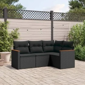 Juego de sofás jardín 4 pzas con cojines ratán sintético negro by , Garden sets - Ref: Foro24-3225929, Price: 289,87 €, Disco...