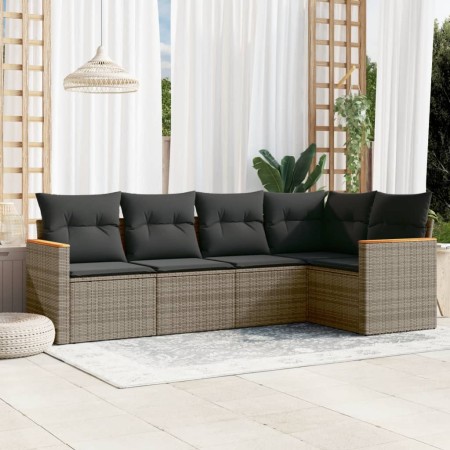 Gartensofa-Set mit 5-teiligen Kissen aus grauem synthetischem Rattan von , Gartensets - Ref: Foro24-3225948, Preis: 297,99 €,...