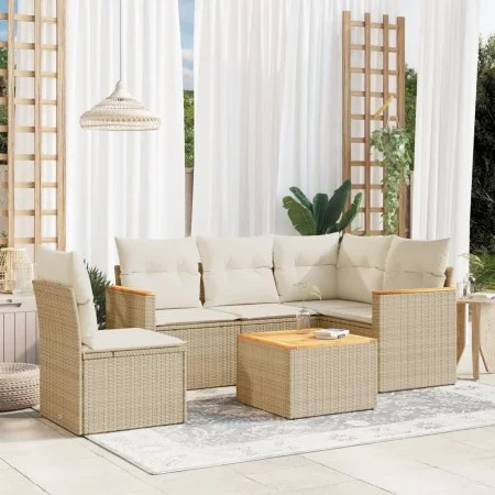 Gartensofa-Set mit 6-teiligen Kissen aus synthetischem Rattan in Beige. von , Gartensets - Ref: Foro24-3225981, Preis: 416,92...
