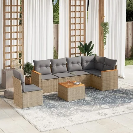 Juego de sofás jardín con cojines beige mezcla 7 pzas ratán PE by , Garden sets - Ref: Foro24-3226024, Price: 422,22 €, Disco...
