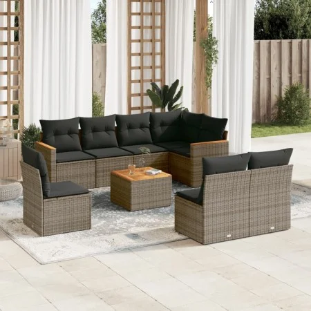 Gartenmöbel-Set 9-teilig mit grauen Polstern aus synthetischem Rattan von , Gartensets - Ref: Foro24-3226053, Preis: 496,11 €...