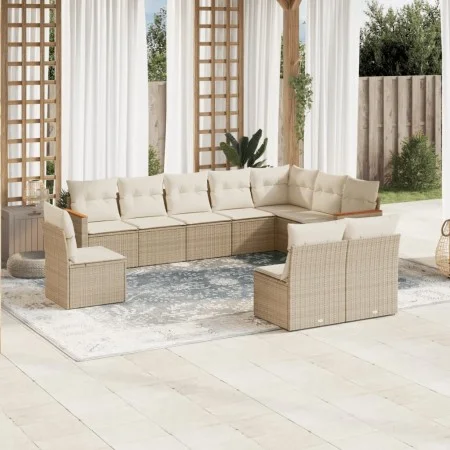 Gartensofa-Set mit 10-teiligen beigen Kissen aus synthetischem Rattan. von , Gartensets - Ref: Foro24-3226072, Preis: 643,54 ...