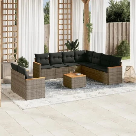 Gartensofa-Set, 10-teilig, mit grauen Polstern aus synthetischem Rattan von , Gartensets - Ref: Foro24-3226109, Preis: 597,62...