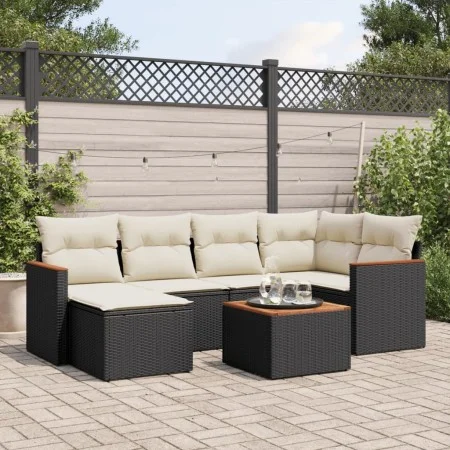Set de comedor de jardín 7 pzas y cojines ratán sintético negro de , Conjuntos de jardín - Ref: Foro24-3226182, Precio: 390,3...